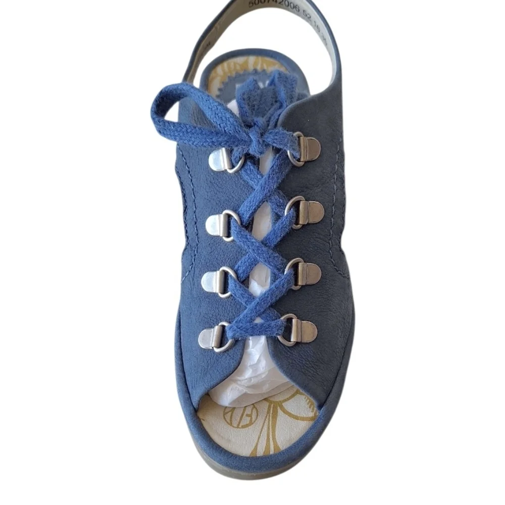 Fly London Blue Suede Wedges Lace Up EU 35  Girls 3.5  Womens 5
